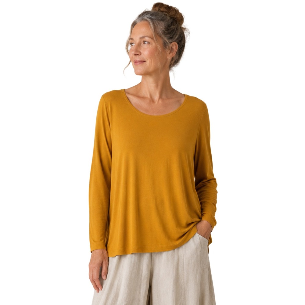 Bryn Walker Top Womens Large Yellow Micro Modal Jersey Knit Long Sleeve NEW